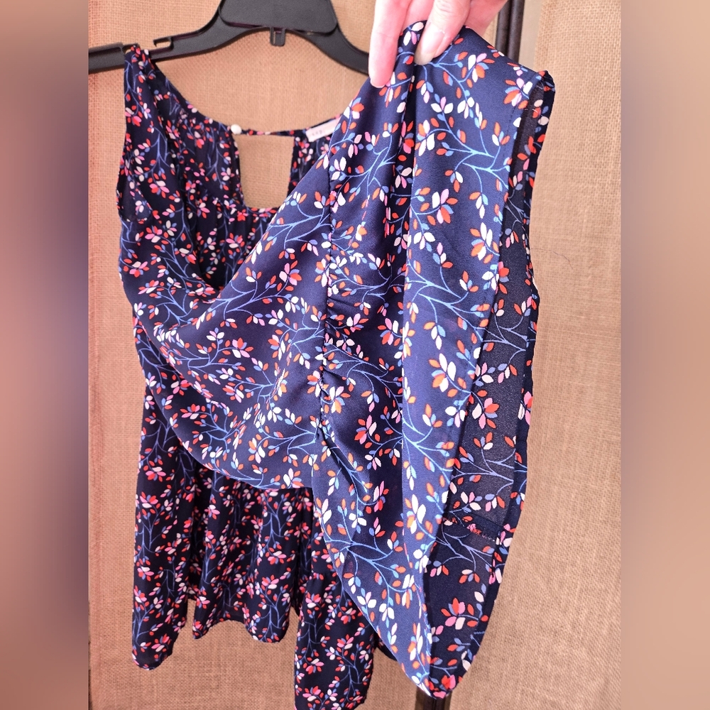 Women's Copper Key Blue Floral Open Shoulder Bell Sleeve Blouse Size Large - Picture 4 of 11